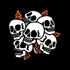 vector illustration of skull with leaves