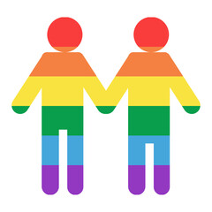 Vector silhouette two guys hold hands rainbow flag