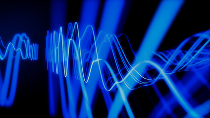 Sound Wave and Audio Technology Concept. Blue, Futuristic Digital Style. 3D Render.