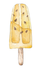 Fruity orange watercolor ice cream isolated on white background. Hand drawn watercolor.