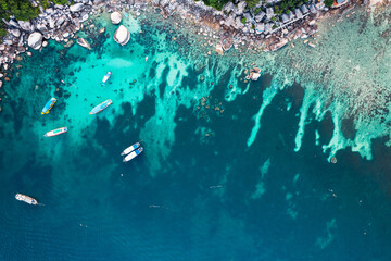 islands and tropical blue bays, bird's eye view