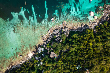 islands and tropical blue bays, bird's eye view