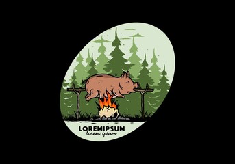 Pork roast on fire illustration design