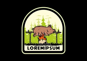 Pork roast on fire illustration design