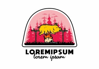 Pork roast on fire illustration design