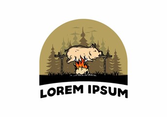 Pork roast on fire illustration design