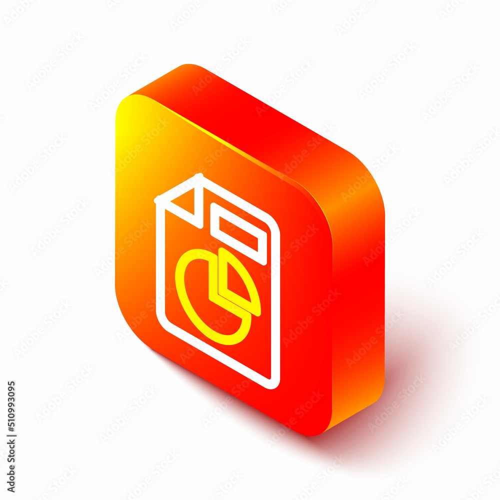 Poster isometric line document with graph chart icon isolated on white background. report text file icon. a