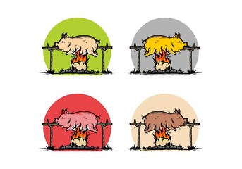 Pork roast on fire illustration design