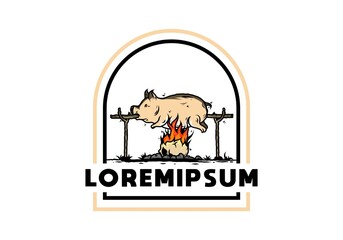 Pork roast on fire illustration design