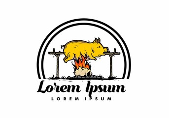 Pork roast on fire illustration design