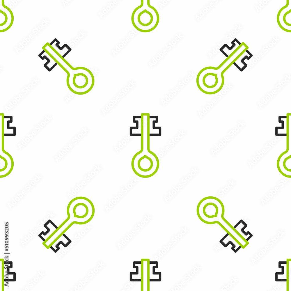 Poster line old magic key icon isolated seamless pattern on white background. vector