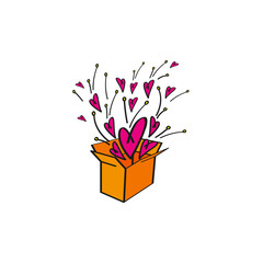 Vector illustration of gift box with hearts inside