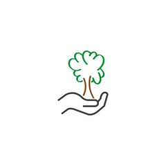 Vector illustration of tree icon in hand icon. For natural and nature conservation designs.