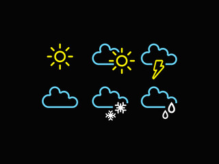 Obraz premium Weather icons set. Sun, cloud, lightning, rain, snow. icons.