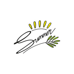 Fototapeta premium Summer word lettering with calligraphic handwriting. Logo design with summer icons. 
