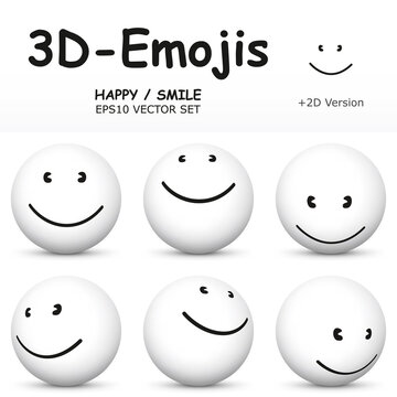 Happy Smile - Emoji in 6 Different 3D Perspectives -  EPS10 Vector Collection