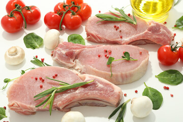 Concept of cooking on white background, cooking meat