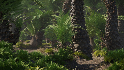triassic forest with prehistoric tree fern © dottedyeti