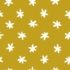 seamless vintage pattern. cute white flowers . Mustard background. vector texture. fashionable print for textiles and wallpaper.