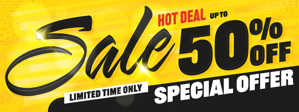 Sale banner up to 50 percent off special offer