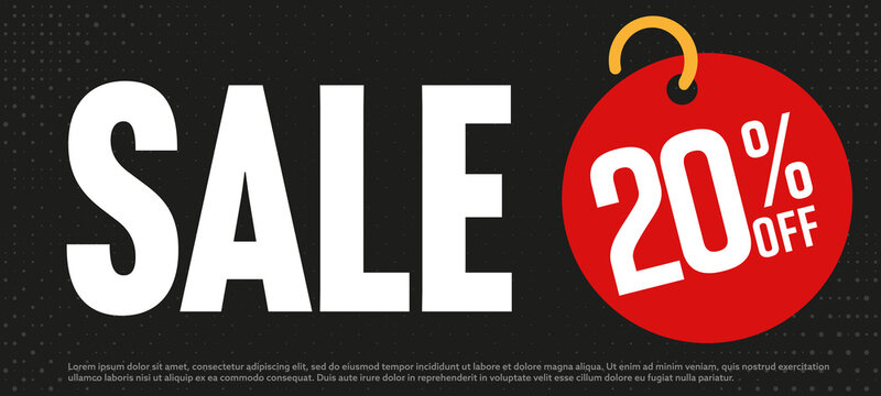 Black sale banner with 20 percent off price tag