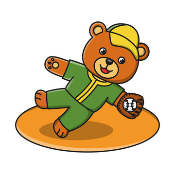 Illustration of cartoon bear playing baseball