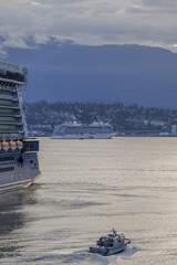 Viking cruiseship cruise ship liner yacht Orion returning to Vancouver, Canada from Alaska cruise	