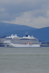 Viking cruiseship cruise ship liner yacht Orion returning to Vancouver, Canada from Alaska cruise	