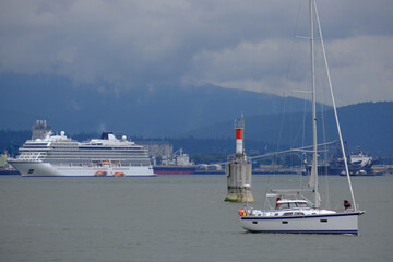 Viking cruiseship cruise ship liner yacht Orion returning to Vancouver, Canada from Alaska cruise	