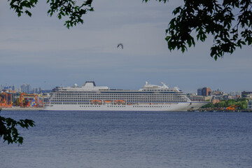Viking cruiseship cruise ship liner yacht Orion returning to Vancouver, Canada from Alaska cruise	