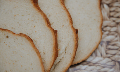 pieces of white bread on the table close up
