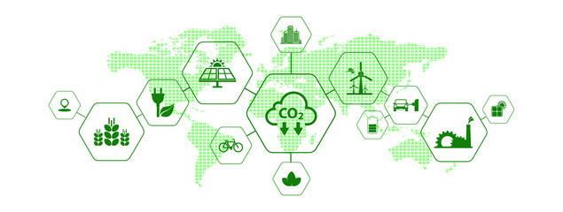 reducing CO2 emissions to stop climate change. green energy background	