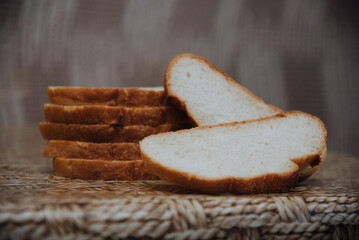 pieces of white bread on the table close up