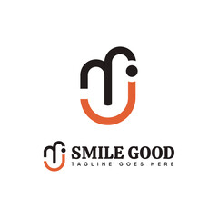 Obraz premium Logo Monogram Letter M J Smiling Face Line Art Style.