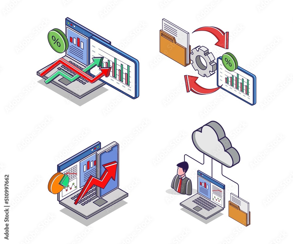 Aufkleber Set of icons for high-tech analysis cloud computer server