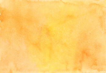 Bright orange and yellow watercolor background texture, hand painted. Artistic backdrop, stains on paper. Aquarelle painting wallpaper.