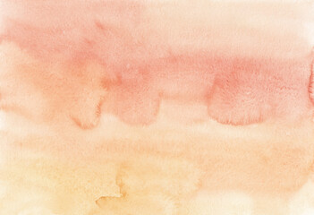 Fototapeta premium Watercolor pastel peach color background texture. Light orange stains on paper, hand painted.