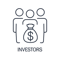 Fototapeta premium A group of people with money. Investors, depositors. Vector linear icon isolated on white background.