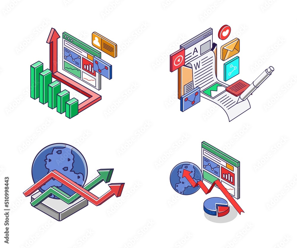 Poster icon set for smartphone developer analytics technology business