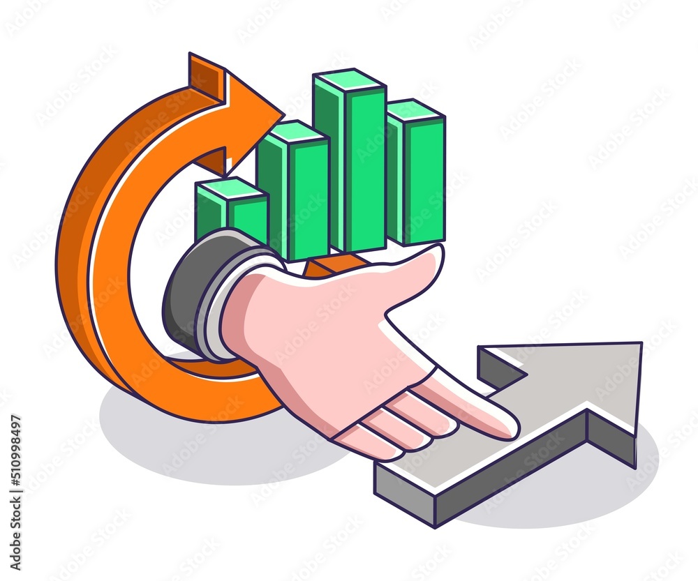 Poster hand pressing up arrow with bar graphic symbol