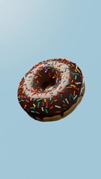 3d rendered chocolate donut on blue background