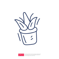 flower pot doodle line icon