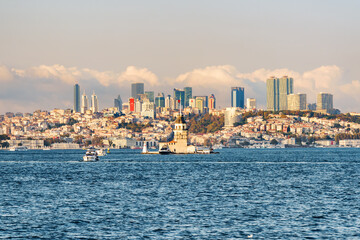 Fototapeta na wymiar View of the modern buildings of Istanbul from the Bosporus.