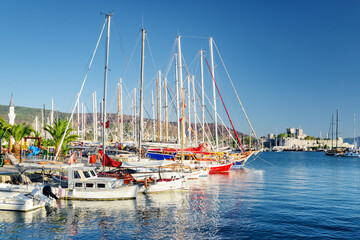 Fototapeta premium Scenic view of yachts moored in Milta Bodrum Marina, Turkey