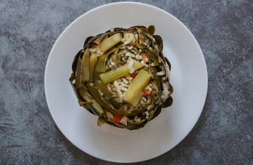 Traditional delicious Turkish foods; Artichoke vegetables stuffed with olive oil (Enginar Dolma)