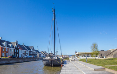Old ship in the canal of Blauwestad, Netherlands