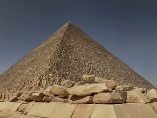 Popular tourist destination ancient Egyptian Giza city ruins of the pyramids of Gizeh close to...