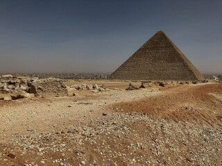 Popular tourist destination ancient Egyptian Giza city ruins of the pyramids of Gizeh close to...