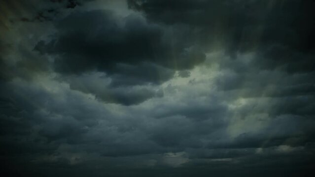 Sky with dark storm clouds. Powerful rain clouds portend a threat.