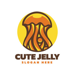 Vector Logo Illustration Cute Jellyfish Simple Mascot Style.